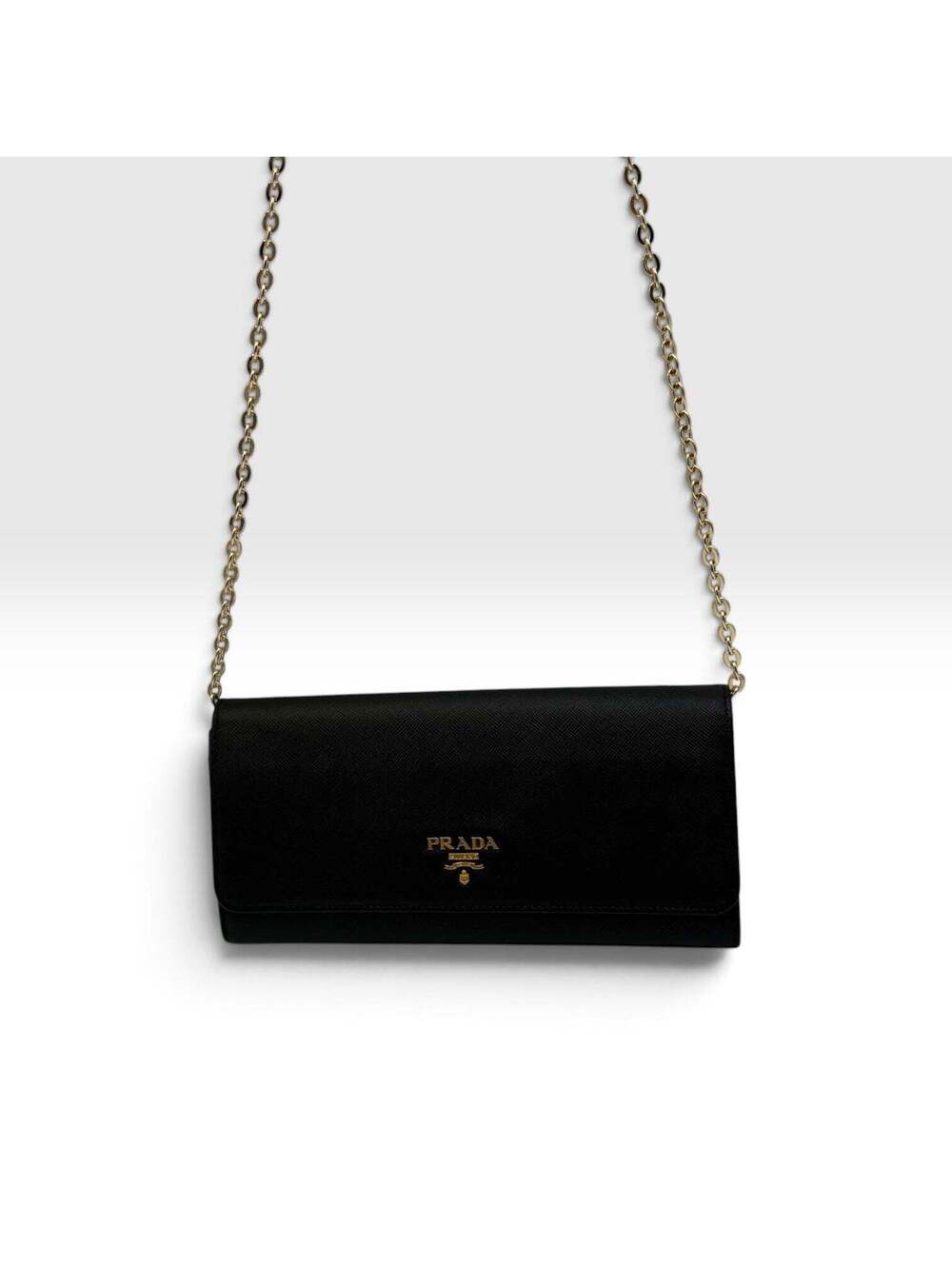 Prada Saffiano Leather Wallet on Chain by Miuccia Prada, Black, c. 2000s